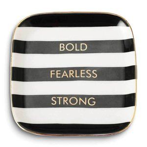 Black & White Striped BOLD FEARLESS STRONG Ceramic Trinket Dish / Jewelry